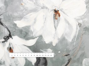 Biante Zamatový behúň na stôl Tamara TMR-016 Designové kvetiny na sivozelenom 35x180 cm