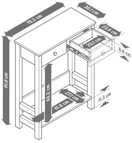 Konzolový stolík s 2 zásuvkami