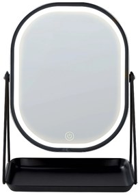 Kozmetické LED zrkadlo 20 x 22 cm strieborná/čierna DORDOGNE Beliani