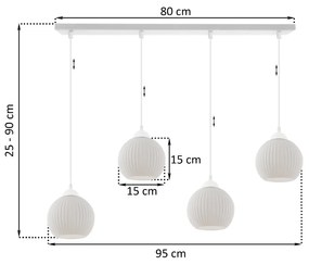 Závesné svietidlo Riffle Round, 4x biele sklenené tienidlo, w