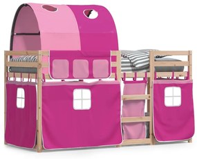 Poschodová posteľ so závesmi ružová 80x200 cm masívna borovica 3283990