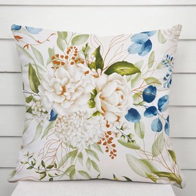 Biante Bavlnená obliečka na vankúš Sandra SA-668 Kvety a modro-zelené listy na bielom 50 x 60 cm