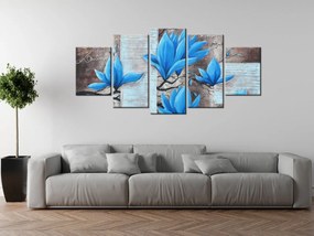 Gario Ručne maľovaný obraz Nádherná modrá magnólia - 5 dielny Rozmery: 100 x 70 cm