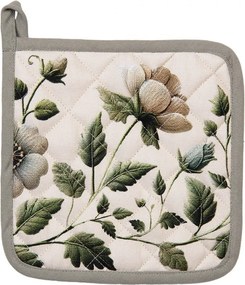 Béžová bavlnená chňapka - podložka s kvetmi Gently Blooming - 20*20 cm