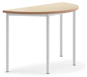 Stôl SONITUS, polkruh, 1200x600x760 mm, linoleum - béžová, biela
