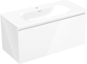 Mexen Orio, kúpeľňová skrinka 100 cm s umývadlom Vela, 1 zásuvka, biela lesklá, 91A10-10047-1-BF00-W23M00