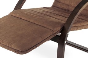 relax kreslo s výklopnou podnožou, hnedé drevo, látka hnedá