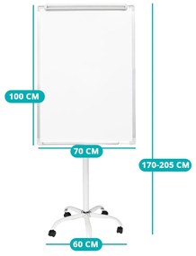 Magnetická plastová flipchart tabuľa na kolieskach 70 x 100 cm