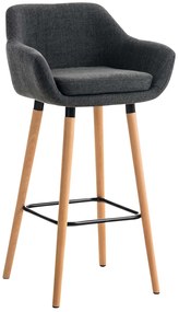 Barová stolička Grant ~ látka, drevené nohy natura - Tmavo sivá