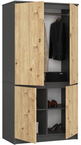 Šatníková skriňa S90 4D CLP - sivá/dub artisan