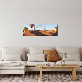 Obraz - lietajúce balóny v púšti (s hodinami) (90x30 cm)
