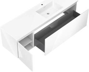Mexen Orio, kúpeľňová skrinka 160 cm s pravým umývadlom Otis, 1S, 1D, biela lesklá, 91A13-16047-3-BBFF00-W18P00