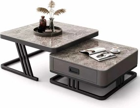 LuxuryForm DESIGN Konferenčný stolík TITAN 70 × 70 / 60 × 60 cm – sivý, sivý mramor (set 2 ks)