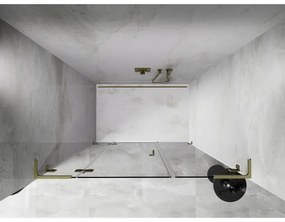 Mexen Lunar L, výklopné ľavé sprchové dvere 145 cm, 8mm číre sklo, zlatý matný profil, 834SL-145-050-55-00-L