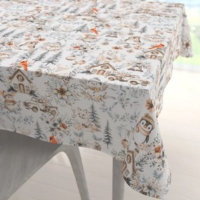 Biante Bavlnený štvorcový obrus Sandra SA-708 Zimná rozprávka modro-sivo-hnedá na bielom 60x60 cm