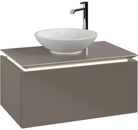 VILLEROY &amp; BOCH Legato závesná skrinka pod umývadlo na dosku (umývadlo v strede), 1 zásuvka, s LED osvetlením, 800 x 500 x 380 mm, Truffle Grey, B601L0VG