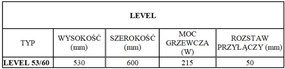 Regnis LEVEL, vykurovacie teleso 600x530mm so stredovým pripojením 50mm, 215W, biela, LEVEL530/600/D50/WHITE