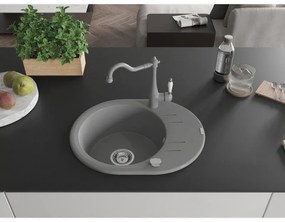 Mexen Kevin, drez granitový 586x458x190 mm, 1-komorový a drezová batéria Carla, šedá, 6517-71-670700-71