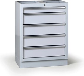 Zásuvkový dielenský box k pracovnej doske G2, 5 zásuviek, 680 x 455 x 910 mm, sivá