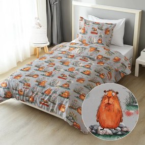 Biante Detské bavlnené posteľné obliečky Sandra SA-711 Kapybary na sivom Predĺžené 140x220 a 70x90 cm