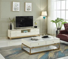 KONFERENČNÝ STOLÍK RAVENNA NEREZOVÁ OCEĽ + ZLATÝ 130 cm