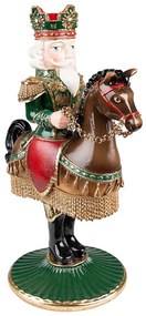 Hnedo-zelený svietnik na úzku sviečku Luskáčik na koni - 22*15*33 cm