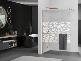 Mexen Kioto+, sprchová zástena Walk-In s poličkou a vešiakom 110 x 200 cm, 8mm číre sklo biely vzor, medený matný profil, 800-110-121-65-85