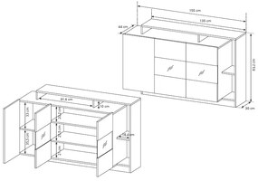 LM Komoda Alva 155 - biela/dub grandson