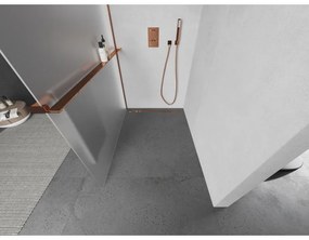 Mexen Kioto, sprchová zástena s poličkou a držiakom na uteráky 80 x 200 cm, 8mm sklo námraza, profil ružové zlato, 800-080-121-60-30