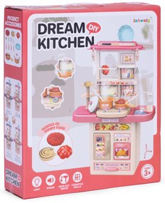 Ružová detská kuchynka s LED, zvukmi a 10 doplnkami