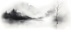 Obraz - Atramentová maľba krajiny (120x50 cm)