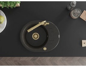 Mexen Kevin, drez granitový 586x458x190 mm, 1-komorový a zlatá Duero batéria, čierna - zlatá metalíza, 6517-75-671600-50