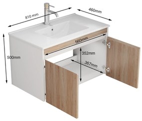 Závesná skrinka pod umývadlo Houseland Morvia 80 cm biela/dub