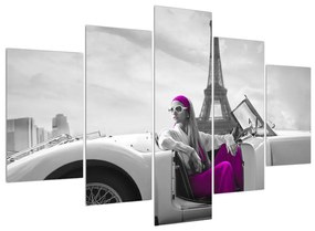 Obraz Eiffelovej veže a auta (150x105 cm)