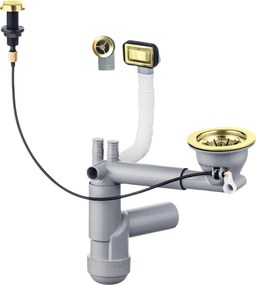 Deante Deante, priestorovo úsporný-sifón pre granitové kuchynské drezy 1-komorové, 3,5" s automatickou zátkou odpadu, zlatá, ZXY_Z911