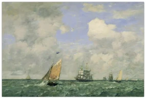 Obraz - Eugène Boudin, Ships and Sailing Boats Leaving Le Havre, reprodukcia (90x60 cm)