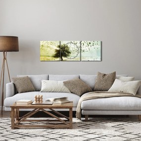 Obraz - Maľovaný kŕdeľ vtákov (s hodinami) (90x30 cm)