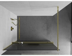 Mexen Kioto, sprchová zástena s poličkou a vešiakom na uteráky 130 x 200 cm, 8mm sklo s rebrovým vzorom, zlatý profil, 800-130-121-50-09