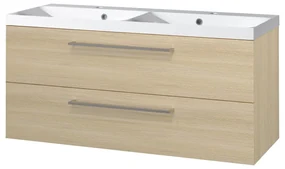Mereo Mereo, Bino, kúpeľňová skrinka s umývadlom z liateho mramoru 121 cm, biela, dub, MER-CN633M