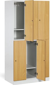 Šatníková skrinka S1 s úložnými boxmi, 6 boxov, 1850 x 900 x 500 mm, kódový zámok, laminované dvere, dub prírodný