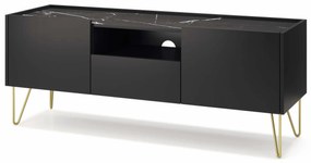 TV stolík/skrinka Harvest RTV144 (grafit čierny + mramor black royal + zlatá). Akcia -22%. Vlastná spoľahlivá doprava až k Vám domov. 1048353
