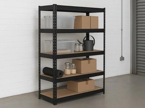 Regál 216x180x50 cm profesionálny 5-policový, nosnosť 1500 kg - čierny