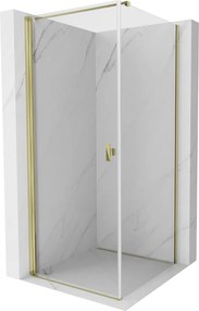Mexen Mist-B, 1-krídlový výklopný sprchový kút 90 x 90 cm, číre sklo, zlatý lesklý profil, 8A2T-090-090-50-00
