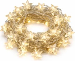 DECOLED Dekoratívna reťaz Easy Fix LED svetlá 10,5 m hviezdy, teplá biela, 70 diód, číry kábel IP20 interiér, predĺženie