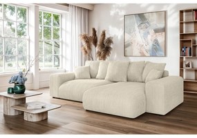 Krémová menčestrová rozkladacia rohová pohovka s úložným priestorom (variabilný roh) Luma – Ropez