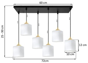 Závesné svietidlo Riffle Square, 6x biele sklenené tienidlo, b/g