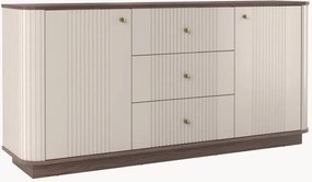 Komoda Vesper 160 cm so zásuvkami na sokli - kašmír / orech / zlaté úchytky