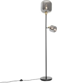 Stojaca lampa čierna so zlatom s dymovým sklom 2-svetlo - Zuzanna