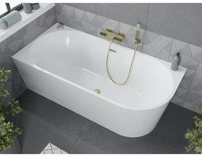 Mexen Mia, voľne stojaca rohová vaňa, lavá, 180 x 80 cm, biela, zlatý matný prepad, 52691808000L-55
