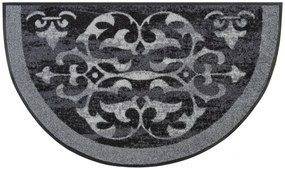Sivá ornamentová polkruhová rohožka 50x85 cm